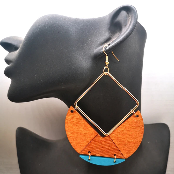 Big Size Drop Wooden Earrings — Bold Wood Statement - Glow by Hellen African and Boho Jewelry African Home Decor Cultural Accessories