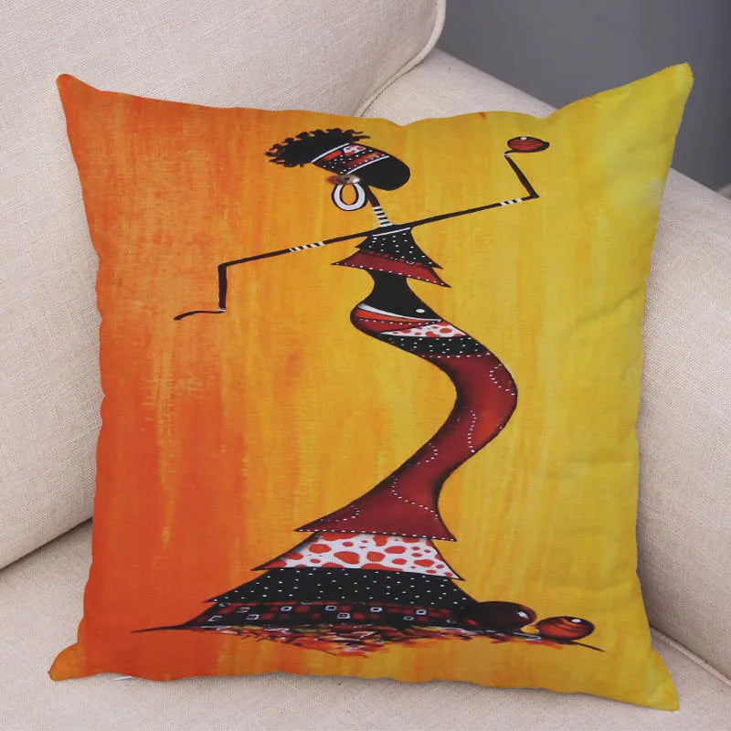 Abstract African Woman Pillowcase – Gallery-Style Exotic Cushion Cover - Glow by Hellen African and Boho Jewelry African Home Decor Cultural Accessories