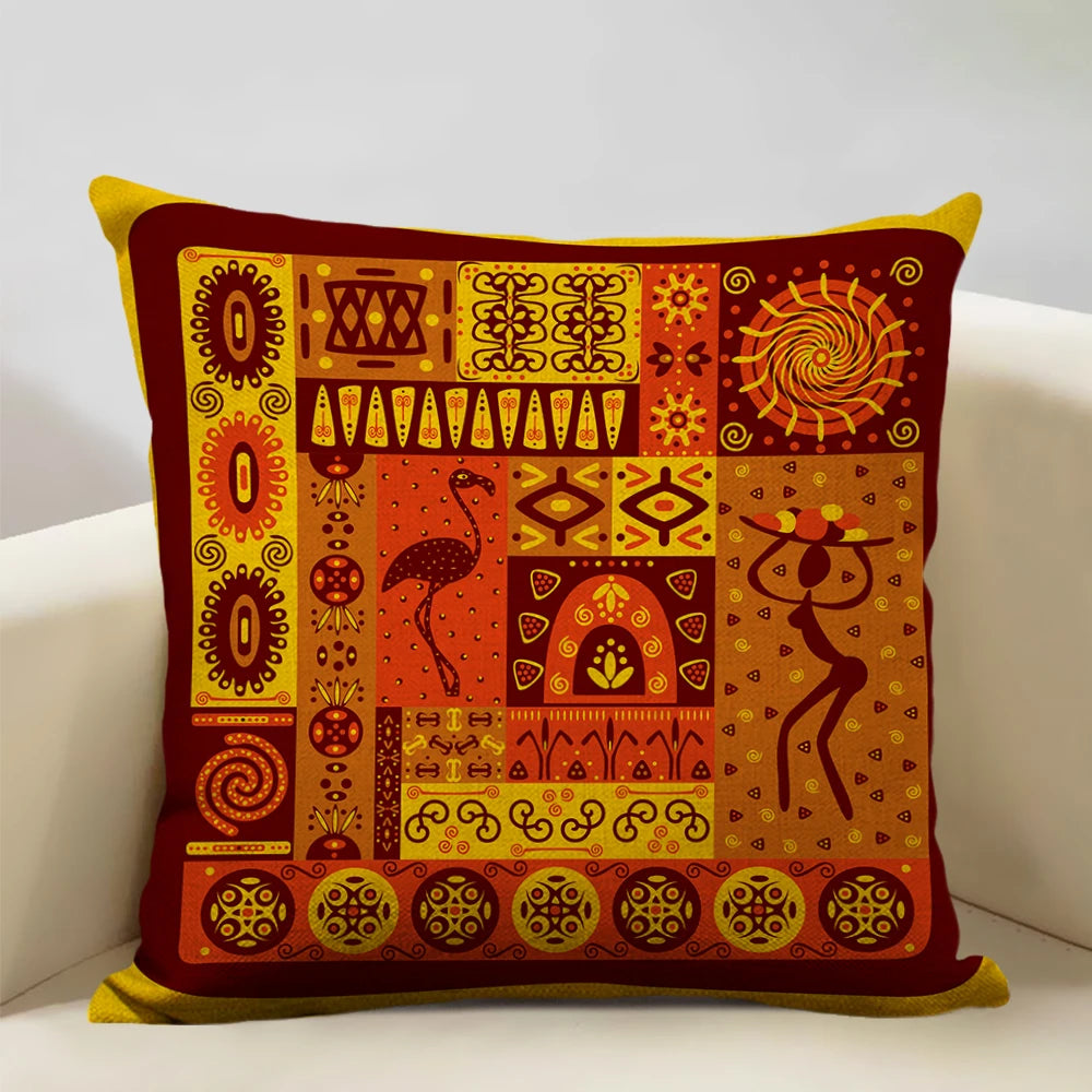 African Oil Painting Cushion Cover – Dancing Girl Art - Glow by Hellen African and Boho Jewelry African Home Decor Cultural Accessories