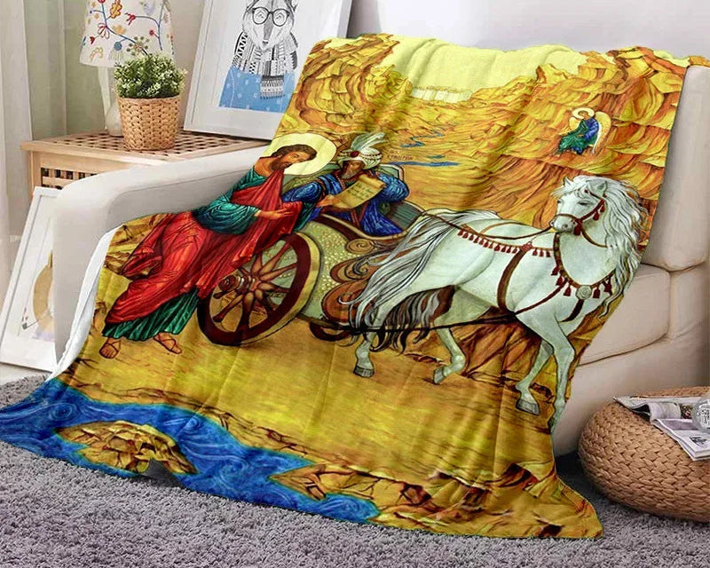 Cartoon Africa Ethiopian Custom Painting Flannel Blanket - Glow by Hellen African and Boho Jewelry African Home Decor Cultural Accessories