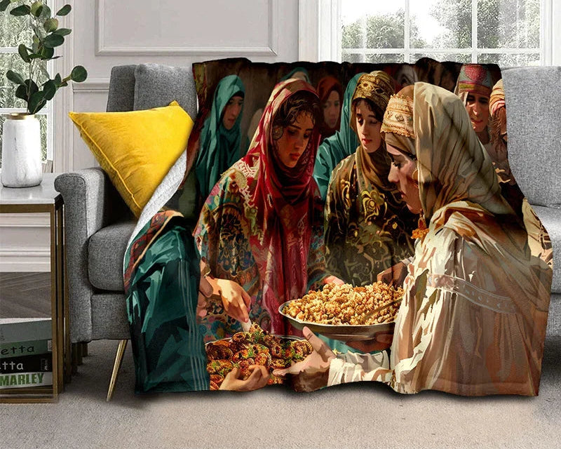 Cartoon Africa Ethiopian Custom Painting Flannel Blanket - Glow by Hellen African and Boho Jewelry African Home Decor Cultural Accessories