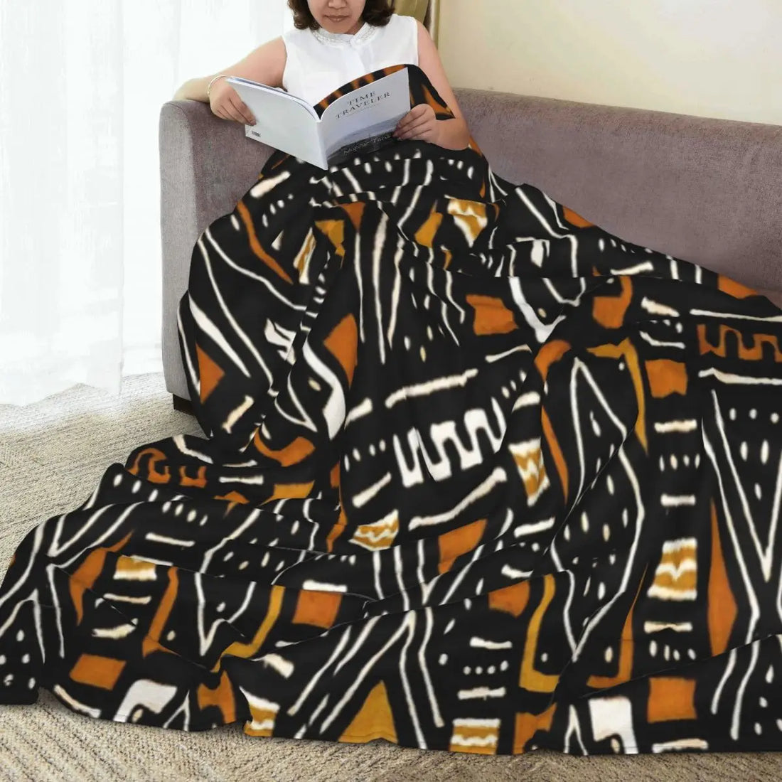 African Bogolan Mudcloth Throw Blanket — Cultural Warmth & Modern Elegance - Glow by Hellen African and Boho Jewelry African Home Decor Cultural Accessories