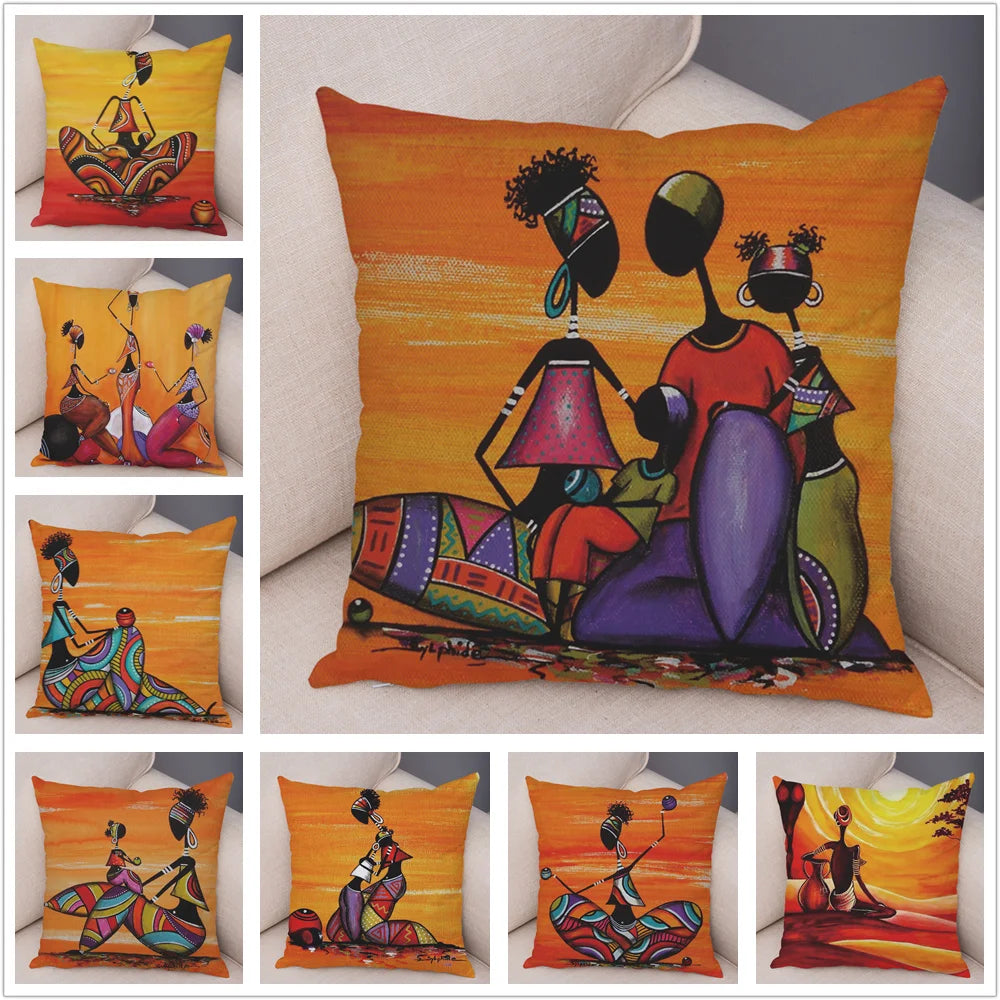 Abstract African Woman Pillowcase – Gallery-Style Exotic Cushion Cover - Glow by Hellen African and Boho Jewelry African Home Decor Cultural Accessories