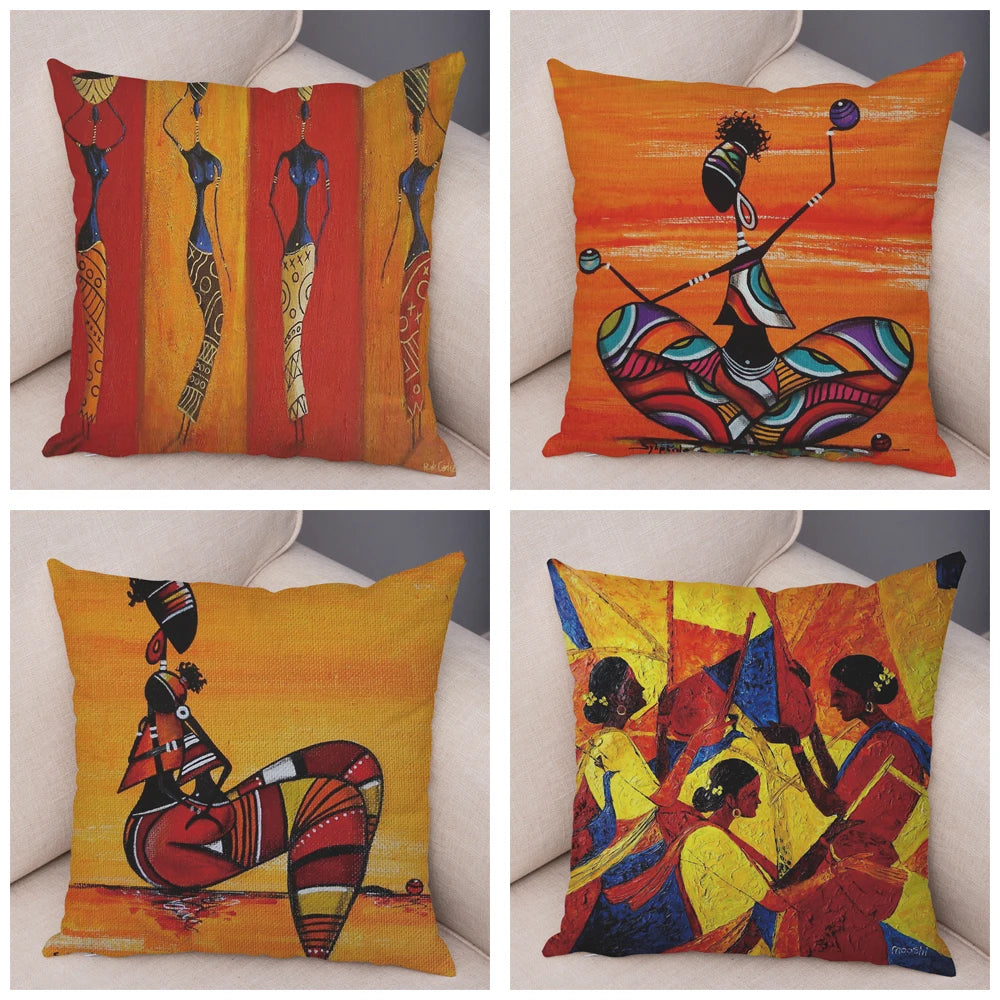 Abstract African Woman Pillowcase – Gallery-Style Exotic Cushion Cover - Glow by Hellen African and Boho Jewelry African Home Decor Cultural Accessories