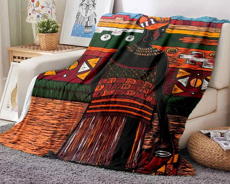 Cartoon Africa Ethiopian Custom Painting Flannel Blanket - Glow by Hellen African and Boho Jewelry African Home Decor Cultural Accessories