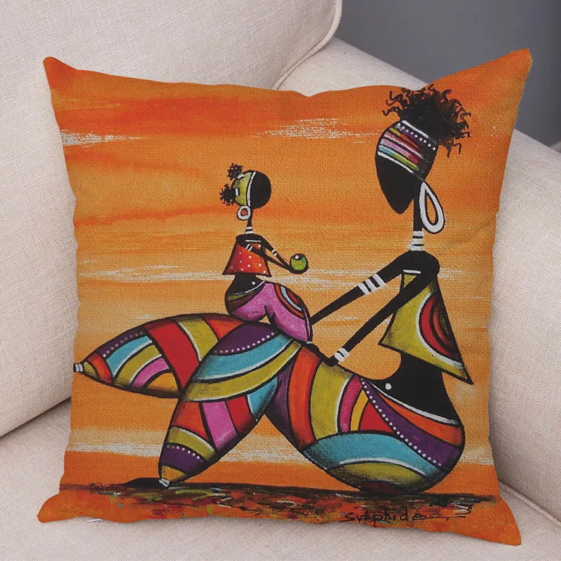 Abstract African Woman Pillowcase – Gallery-Style Exotic Cushion Cover - Glow by Hellen African and Boho Jewelry African Home Decor Cultural Accessories
