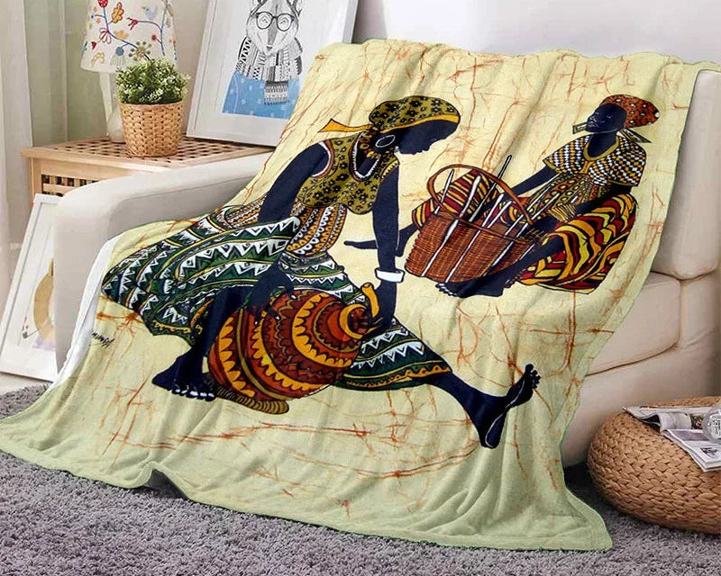 Cartoon Africa Ethiopian Custom Painting Flannel Blanket - Glow by Hellen African and Boho Jewelry African Home Decor Cultural Accessories