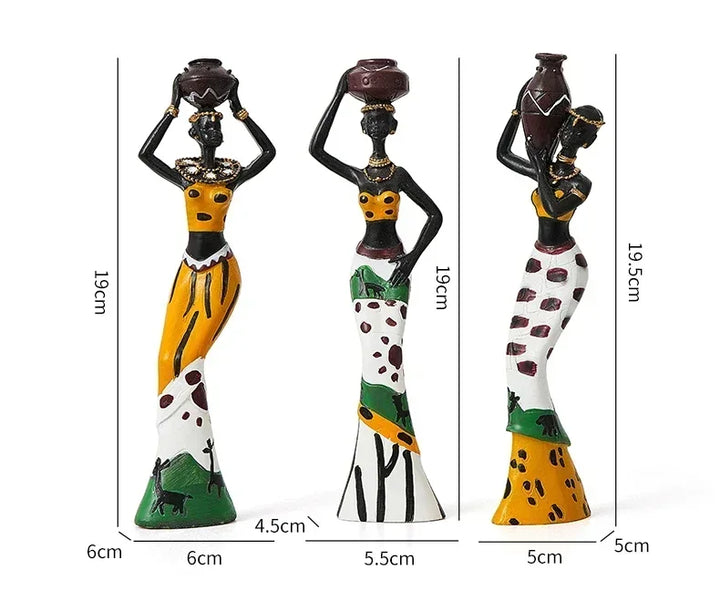 3pcs Resin Africa Woman Figurines Black Figure Statues Exotic Ornaments for Interior Living Room Desktop Home Decoration Glow by Hellen