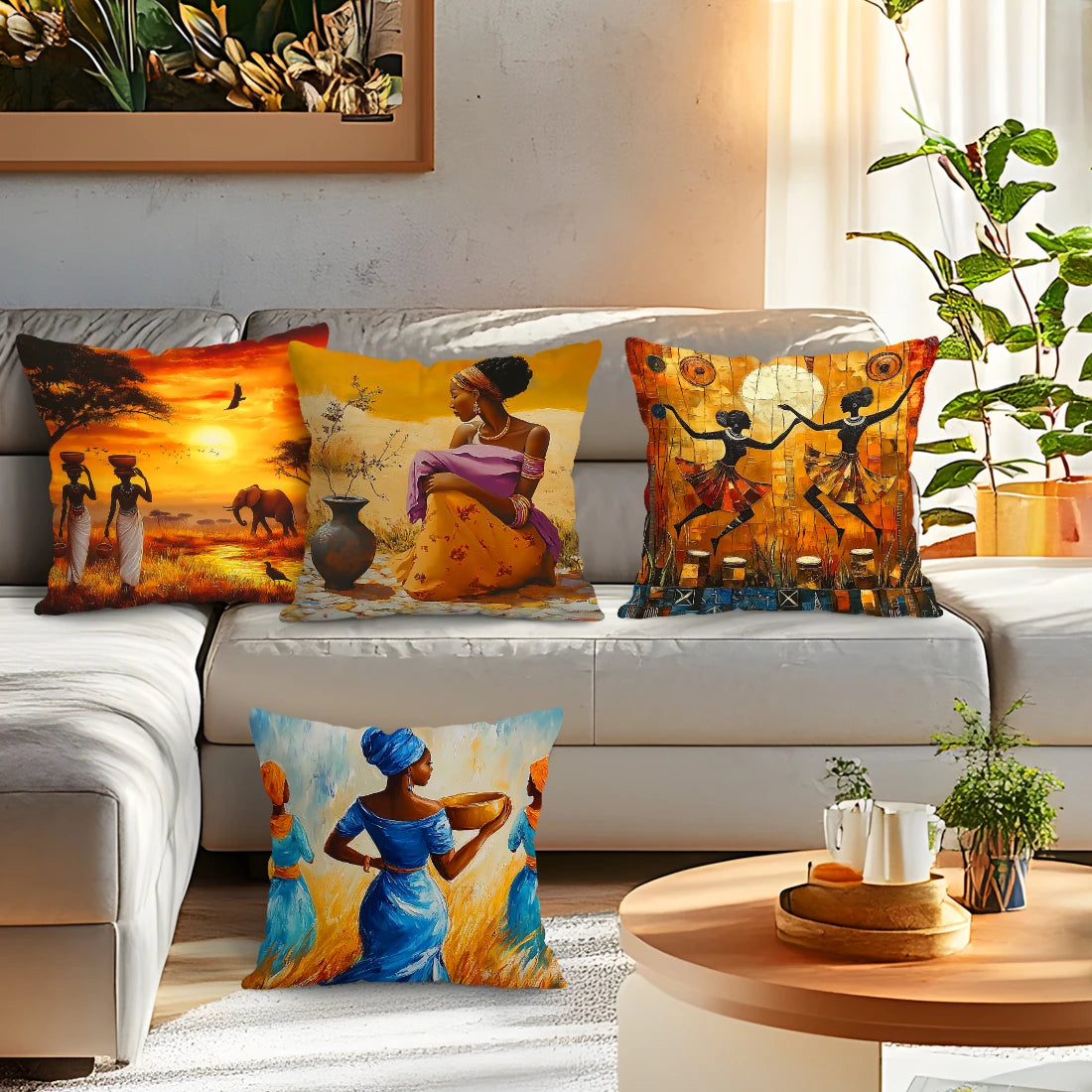 African Women’s Artistic Pattern Pillow Covers – Artistic Elegance for Home Decor - Glow by Hellen African and Boho Jewelry African Home Decor Cultural Accessories
