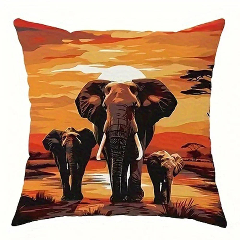 African Elephant Decorative Pillowcase – Ultra-Soft Animal Elegance - Glow by Hellen African and Boho Jewelry African Home Decor Cultural Accessories