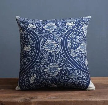 Ethnic Blue Floral Decorative Pillow Cover – Flower & Bird Farmhouse Look - Glow by Hellen African and Boho Jewelry African Home Decor Cultural Accessories