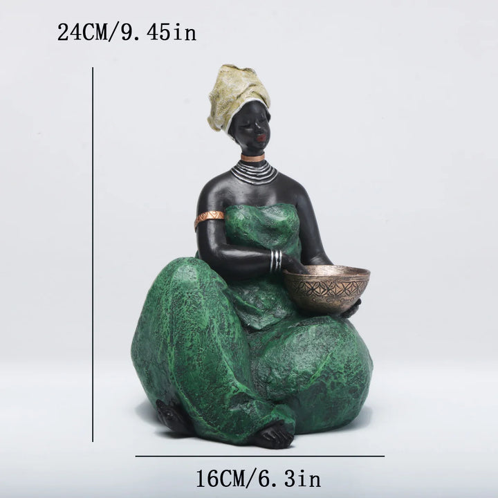1pc Vintage African Tribal Woman Figurine - Exotic Artistic Resin Craft Statue for Home Decor - Unique Artistry Gift Glow by Hellen