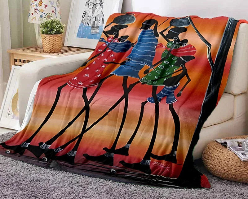 Cartoon Africa Ethiopian Custom Painting Flannel Blanket - Glow by Hellen African and Boho Jewelry African Home Decor Cultural Accessories