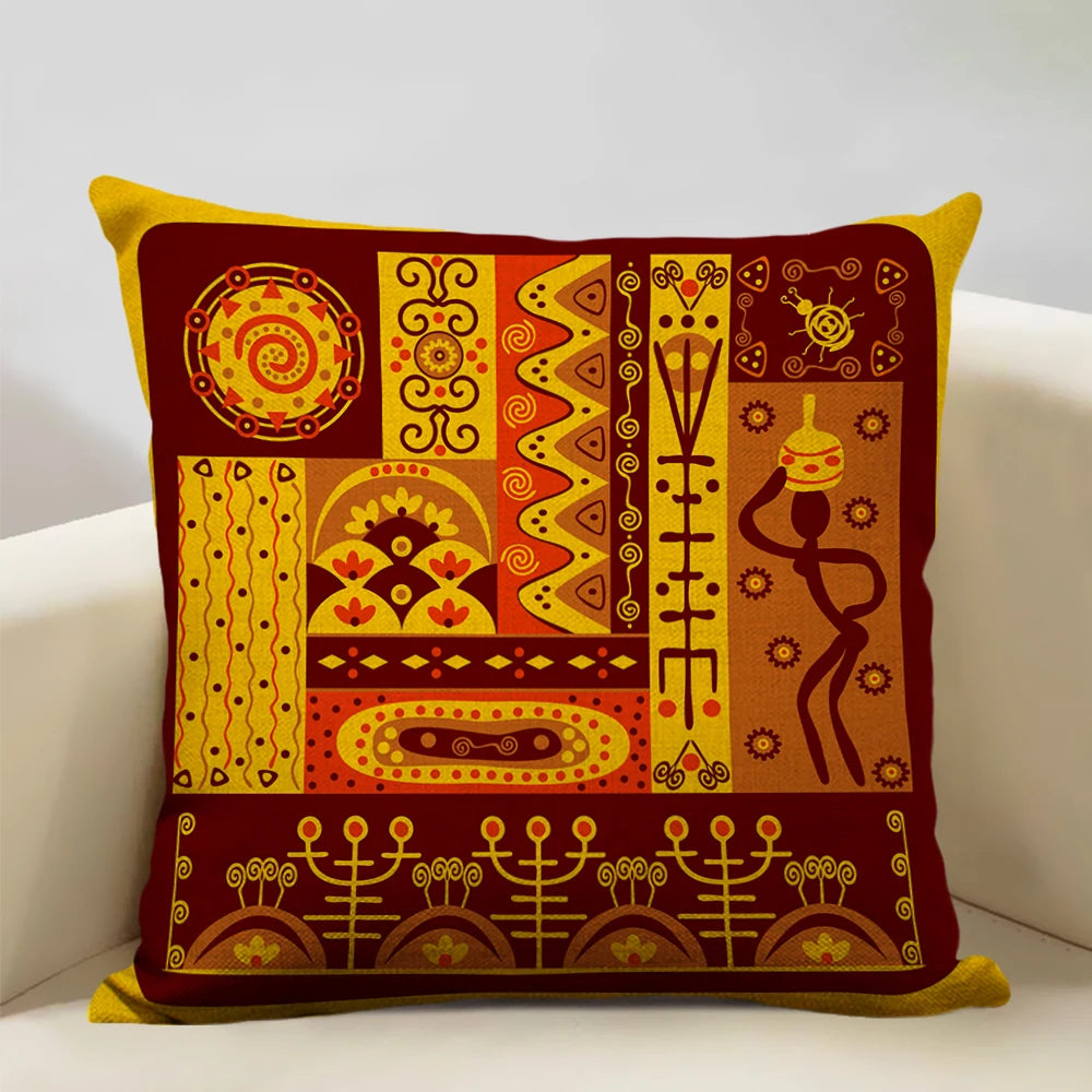 African Oil Painting Cushion Cover – Dancing Girl Art - Glow by Hellen African and Boho Jewelry African Home Decor Cultural Accessories