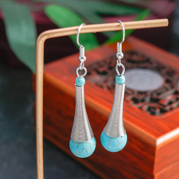 TUAREG NOMAD TASSEL EARRINGS – Vintage Ethnic Turquoises Drop Bohemian Jewelry - Glow by Hellen African and Boho Jewelry African Home Decor Cultural Accessories