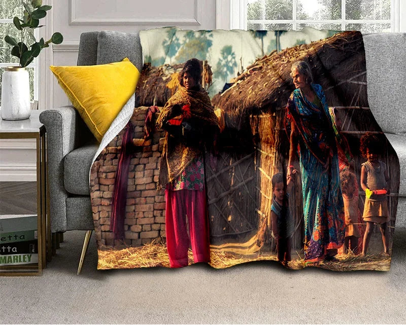 Cartoon Africa Ethiopian Custom Painting Flannel Blanket - Glow by Hellen African and Boho Jewelry African Home Decor Cultural Accessories