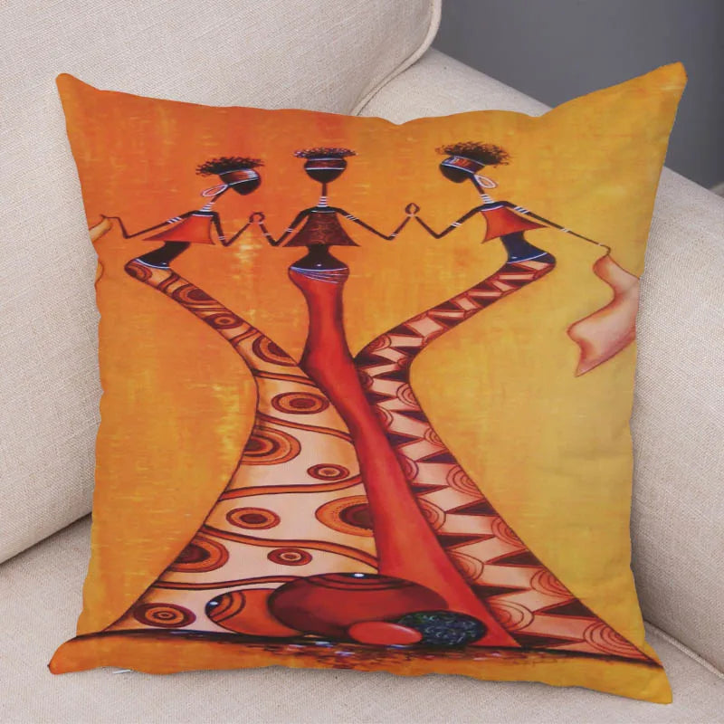 Abstract African Woman Pillowcase – Gallery-Style Exotic Cushion Cover - Glow by Hellen African and Boho Jewelry African Home Decor Cultural Accessories