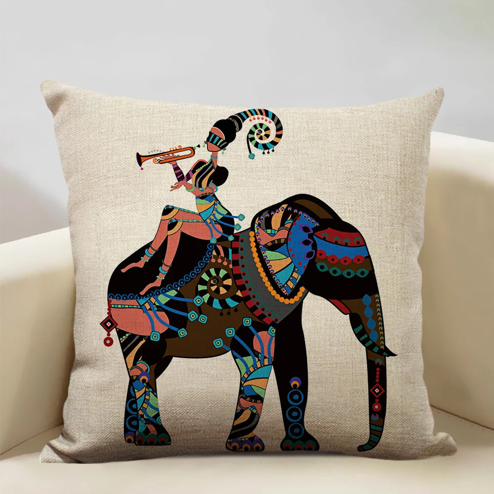African Oil Painting Cushion Cover – Dancing Girl Art - Glow by Hellen African and Boho Jewelry African Home Decor Cultural Accessories