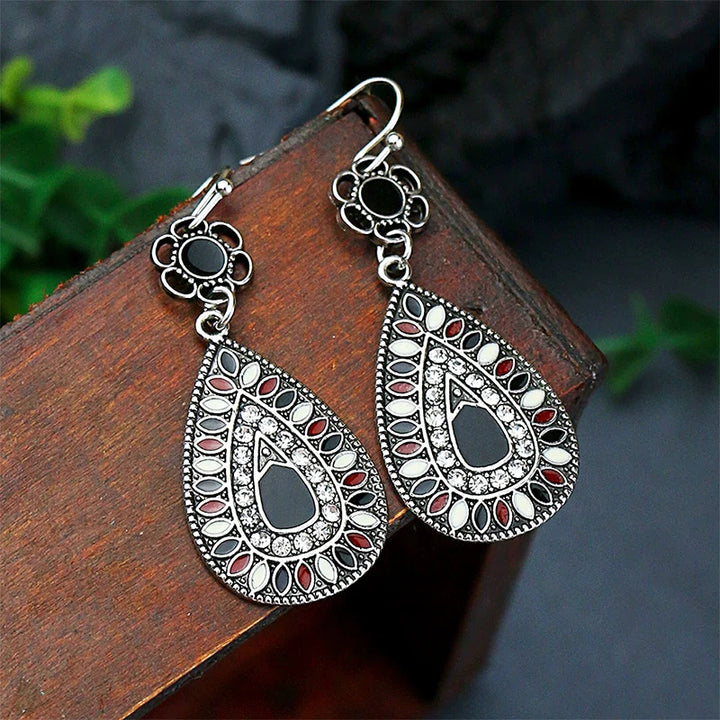 AKAN FLORAL STATEMENT EARRINGS – Bohemian Colorful Enamel Vintage Drop Jewelry - Glow by Hellen African and Boho Jewelry African Home Decor Cultural Accessories