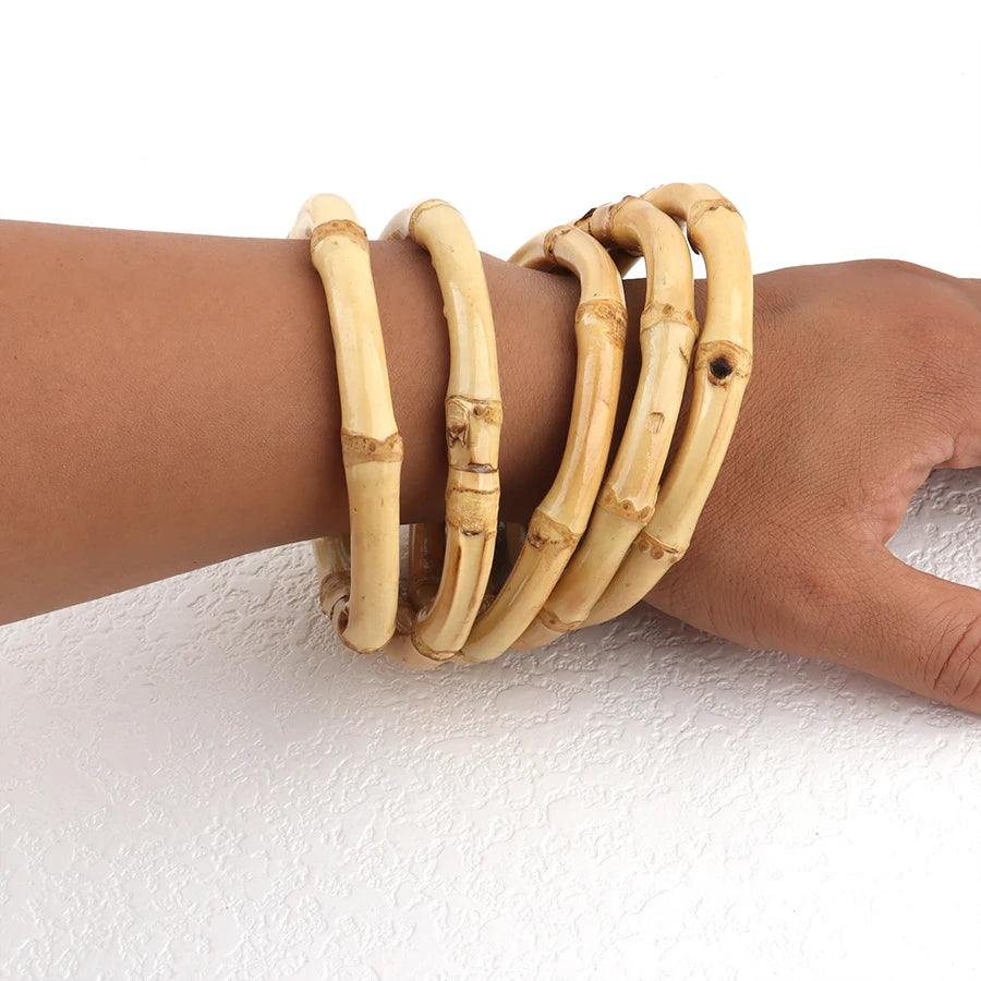 MURSI POWER BANGLE SET – 4x Natural Chunky Bamboo Bracelets - Glow by Hellen African and Boho Jewelry African Home Decor Cultural Accessories