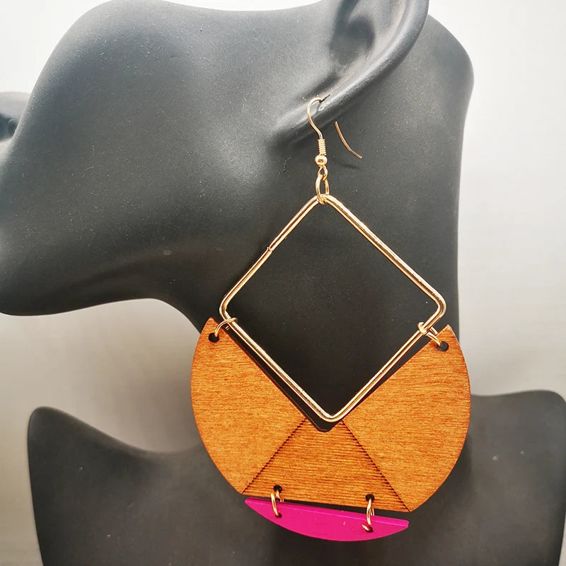 Big Size Drop Wooden Earrings — Bold Wood Statement - Glow by Hellen African and Boho Jewelry African Home Decor Cultural Accessories