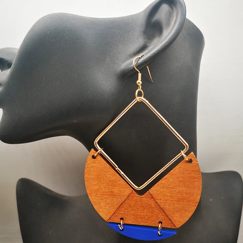 Big Size Drop Wooden Earrings — Bold Wood Statement - Glow by Hellen African and Boho Jewelry African Home Decor Cultural Accessories