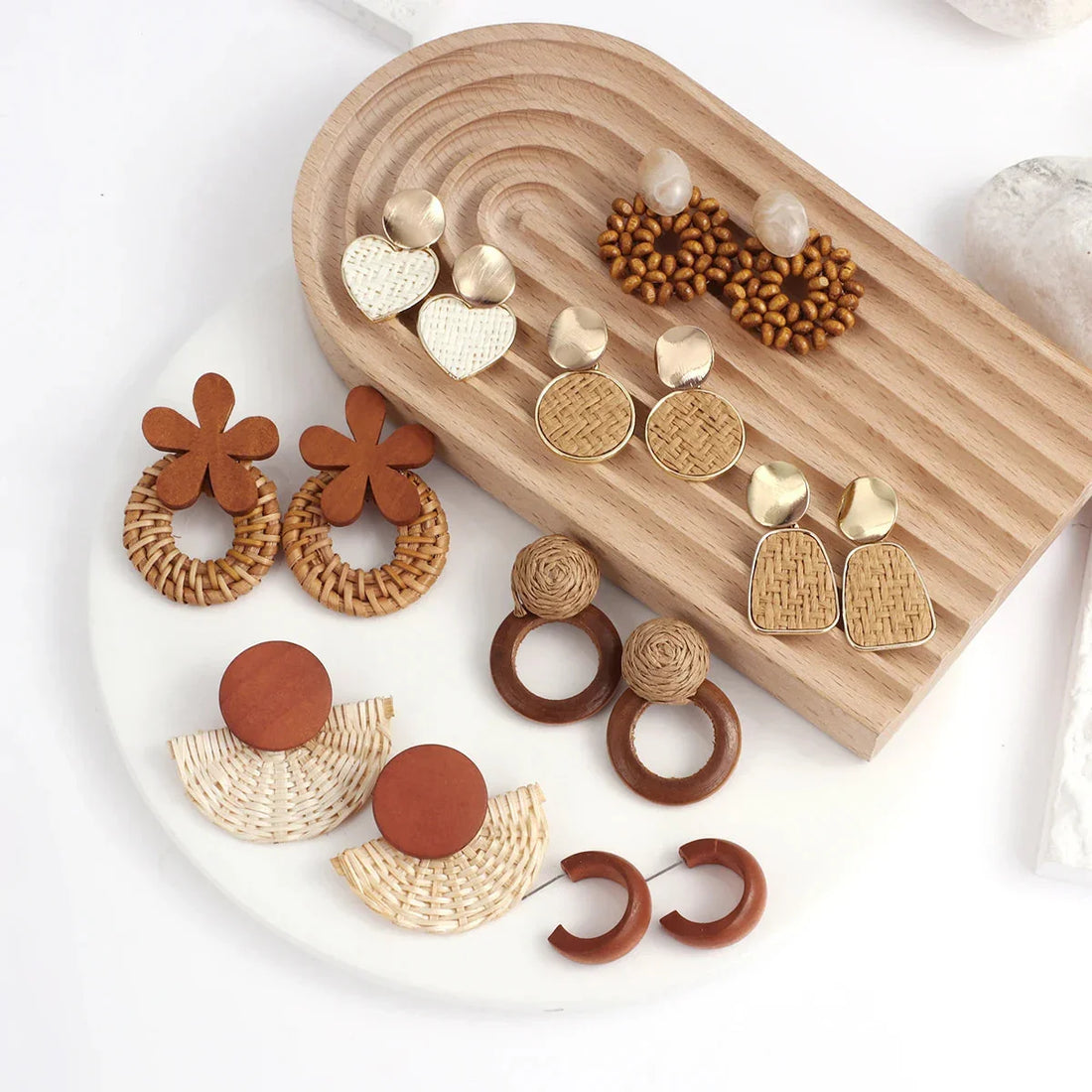 Boho Handmade Wooden & Rattan Drop Earrings - Glow by Hellen African and Boho Jewelry African Home Decor Cultural Accessories