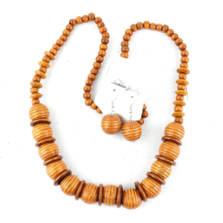 SURI CHIC STATEMENT NECKLACE – Handmade Rounded Wooden Beads - Glow by Hellen African and Boho Jewelry African Home Decor Cultural Accessories