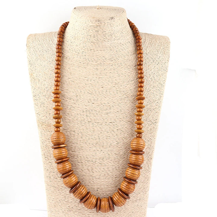 SURI CHIC STATEMENT NECKLACE – Handmade Rounded Wooden Beads - Glow by Hellen African and Boho Jewelry African Home Decor Cultural Accessories