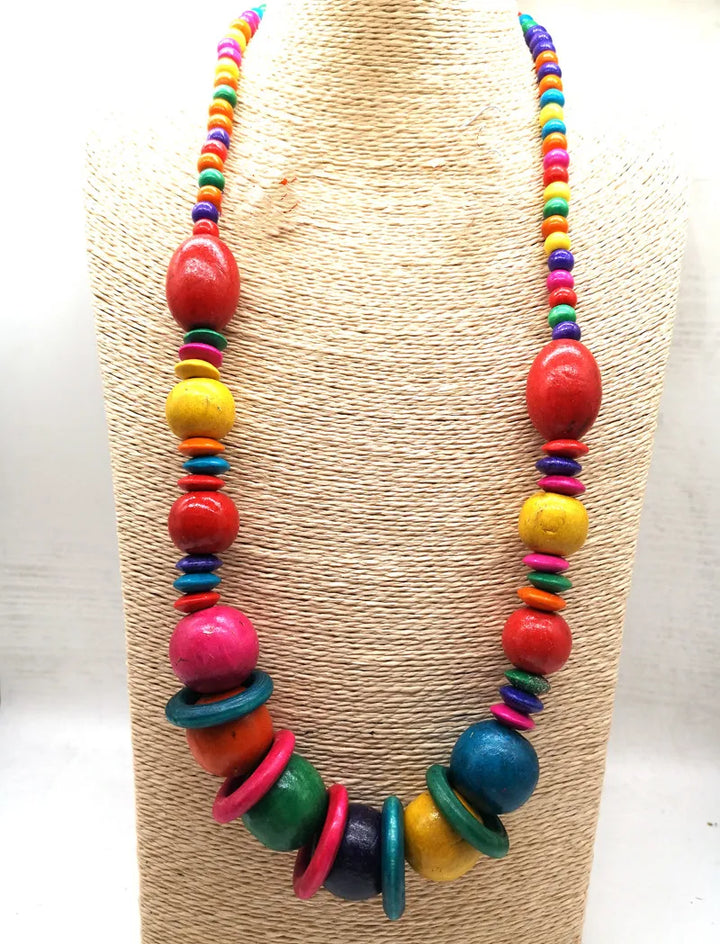 DINKA HERITAGE NECKLACE – Extra Long Layered Wooden Beads - Glow by Hellen African and Boho Jewelry African Home Decor Cultural Accessories