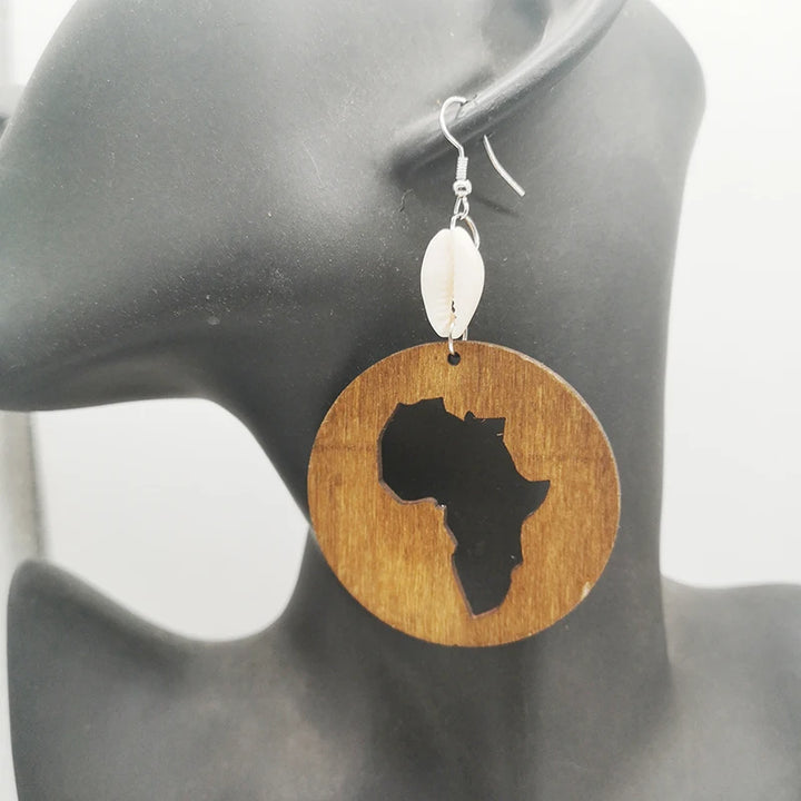 Small-Size Africa Shell Wooden Earrings - Glow by Hellen African and Boho Jewelry African Home Decor Cultural Accessories