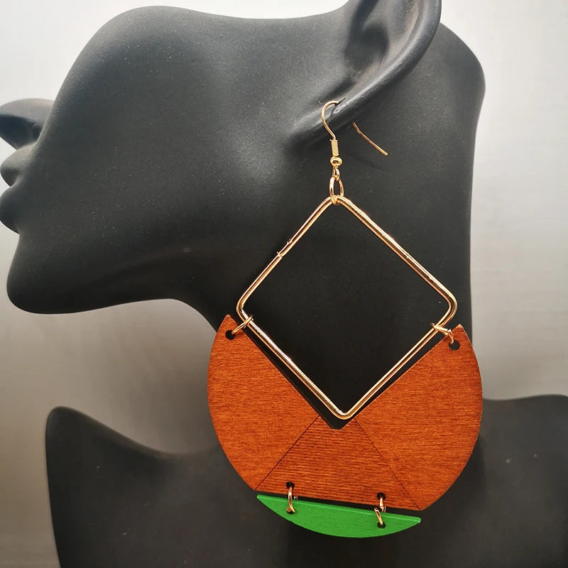 Big Size Drop Wooden Earrings — Bold Wood Statement - Glow by Hellen African and Boho Jewelry African Home Decor Cultural Accessories
