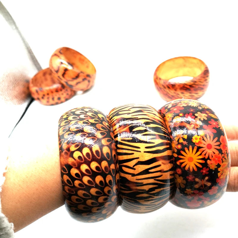 ASHANTI ADINKRA STATEMENT BANGLE – 3.8cm Wide African Wood Bracelet - Glow by Hellen African and Boho Jewelry African Home Decor Cultural Accessories