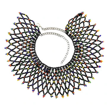 ZULU MESH COLLAR NECKLACE – Classic African Resin Bead Chunky Statement Maxi Jewelry - Glow by Hellen African and Boho Jewelry African Home Decor Cultural Accessories