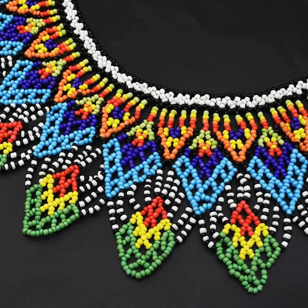 ZULU MESH COLLAR NECKLACE – Classic African Resin Bead Chunky Statement Maxi Jewelry - Glow by Hellen African and Boho Jewelry African Home Decor Cultural Accessories