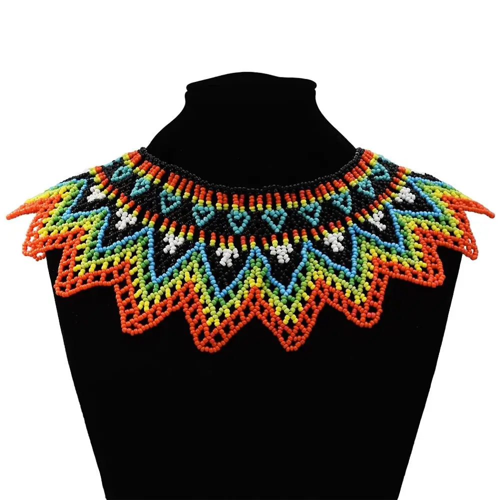 ZULU MESH COLLAR NECKLACE – Classic African Resin Bead Chunky Statement Maxi Jewelry - Glow by Hellen African and Boho Jewelry African Home Decor Cultural Accessories