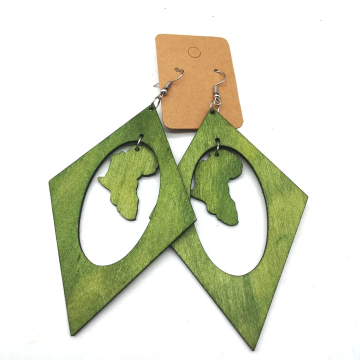 Africa Map Wooden Earrings — Mixed Colors - Glow by Hellen African and Boho Jewelry African Home Decor Cultural Accessories