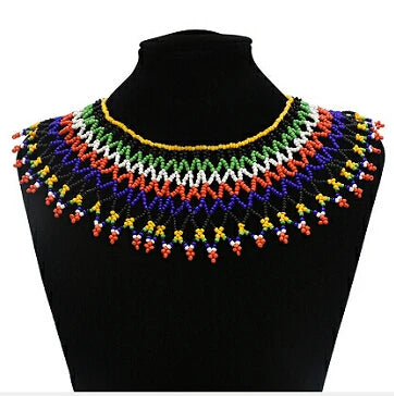ZULU MESH COLLAR NECKLACE – Classic African Resin Bead Chunky Statement Maxi Jewelry - Glow by Hellen African and Boho Jewelry African Home Decor Cultural Accessories