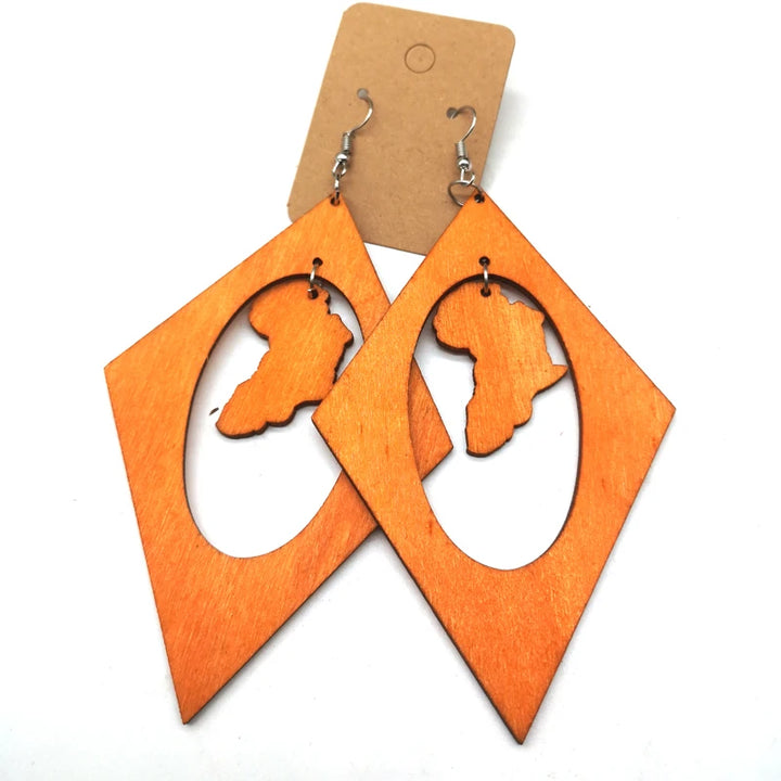 Africa Map Wooden Earrings — Mixed Colors - Glow by Hellen African and Boho Jewelry African Home Decor Cultural Accessories