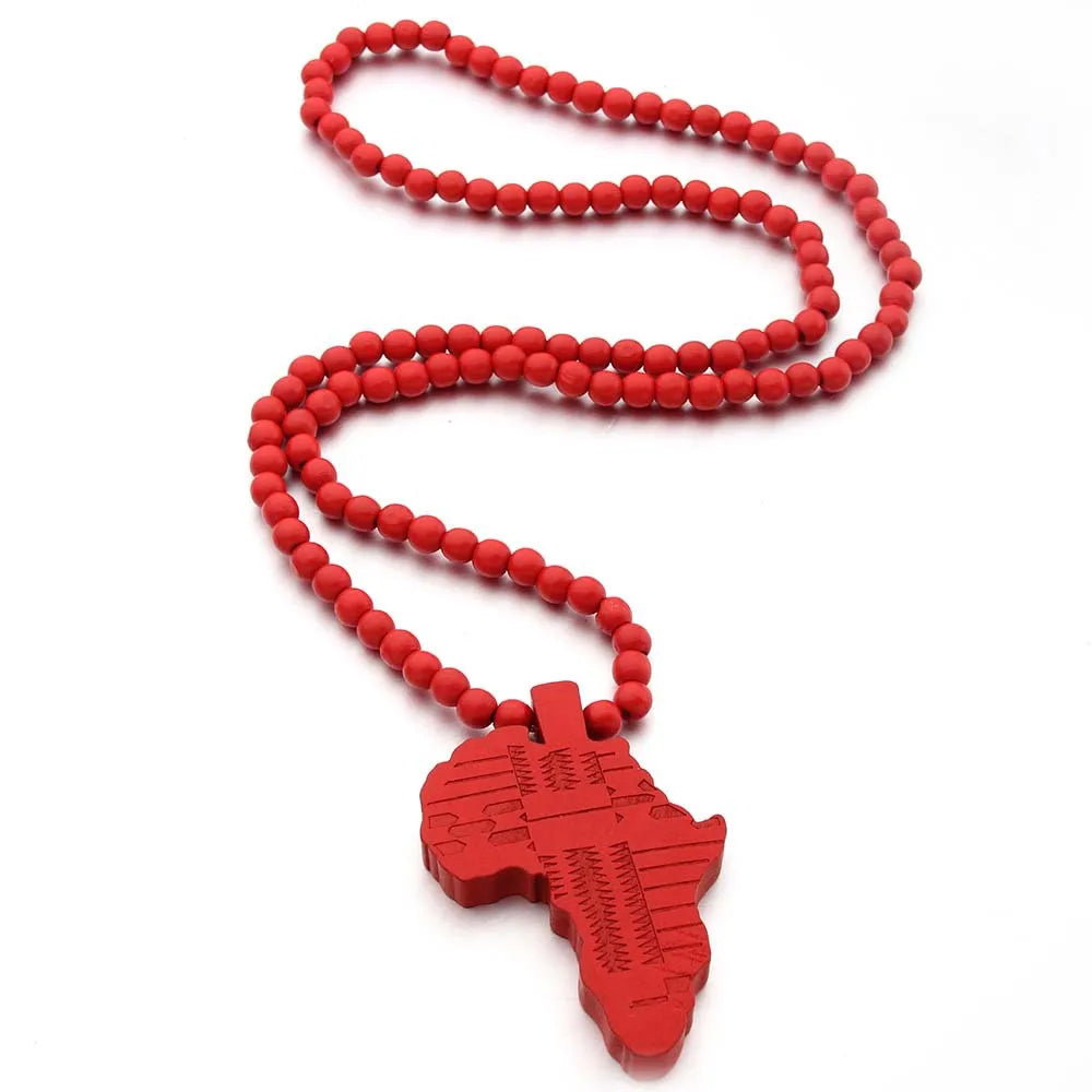 Africa Map Wooden Pendant Necklace - Glow by Hellen African and Boho Jewelry African Home Decor Cultural Accessories