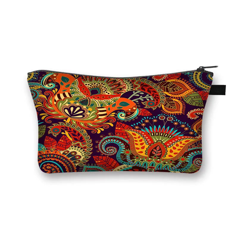 YORUBA BLOOM COSMETIC BAG – Bohemian African Print Travel Pouch - Glow by Hellen African and Boho Jewelry African Home Decor Cultural Accessories