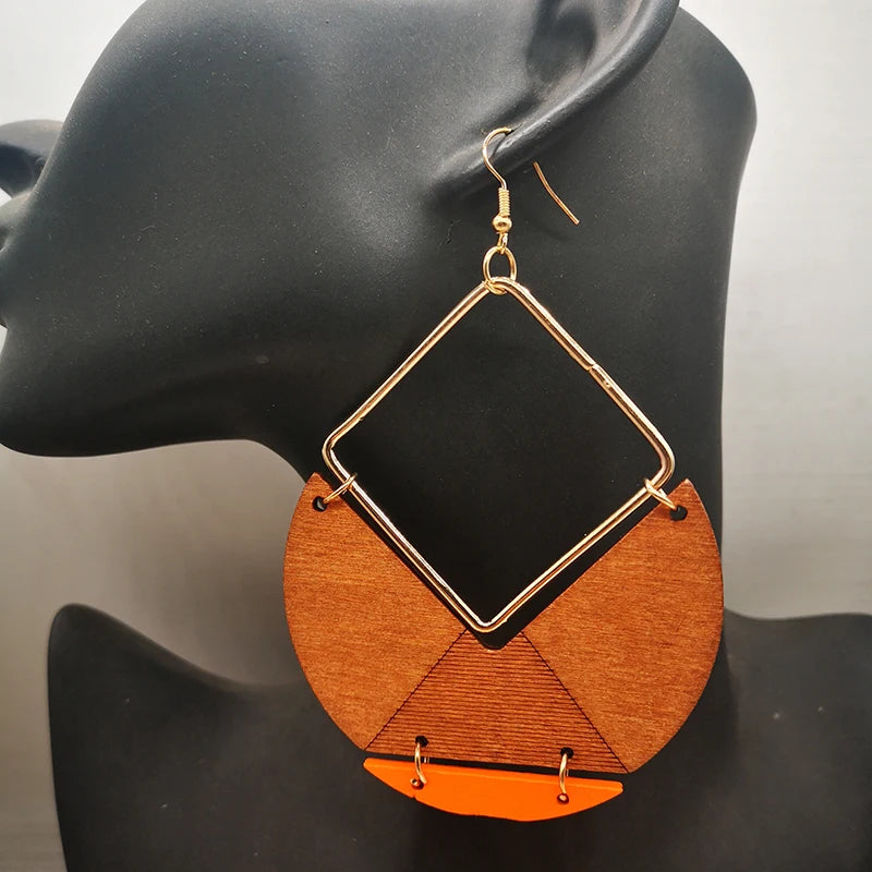 Big Size Drop Wooden Earrings — Bold Wood Statement - Glow by Hellen African and Boho Jewelry African Home Decor Cultural Accessories