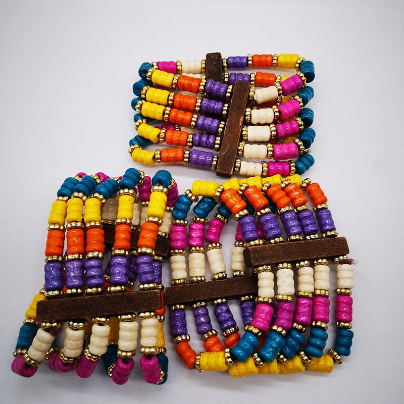 African Wooden Beaded Bracelets - Glow by Hellen African and Boho Jewelry African Home Decor Cultural Accessories