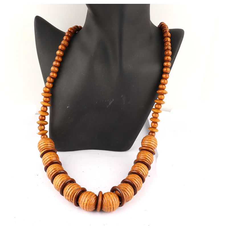 SURI CHIC STATEMENT NECKLACE – Handmade Rounded Wooden Beads - Glow by Hellen African and Boho Jewelry African Home Decor Cultural Accessories