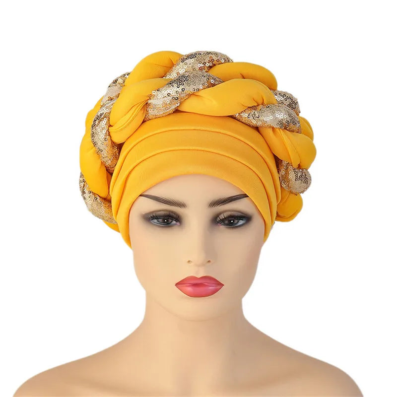 Sequins Braid Turban Cap — Shine with Every Step - Glow by Hellen African and Boho Jewelry African Home Decor Cultural Accessories