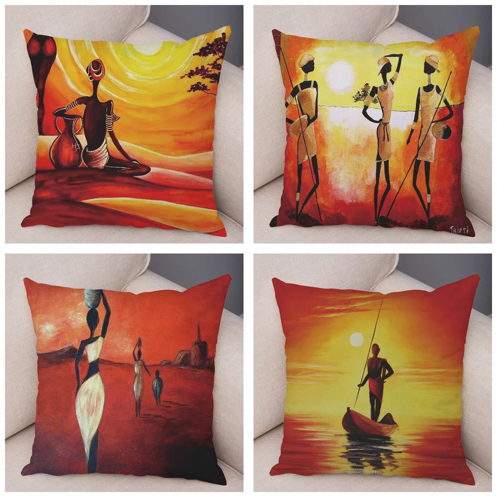 Abstract African Woman Pillowcase – Gallery-Style Exotic Cushion Cover - Glow by Hellen African and Boho Jewelry African Home Decor Cultural Accessories