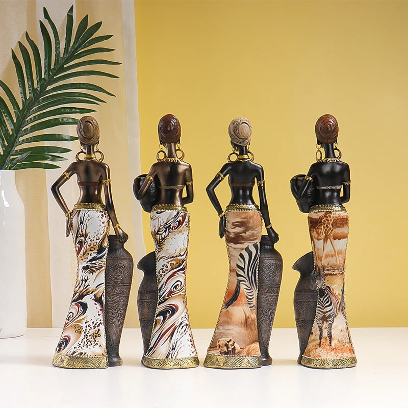 YORUBA ELEGANCE ART FIGURINE – Retro African Black Woman Resin Sculpture Home Decor - Glow by Hellen African and Boho Jewelry African Home Decor Cultural Accessories