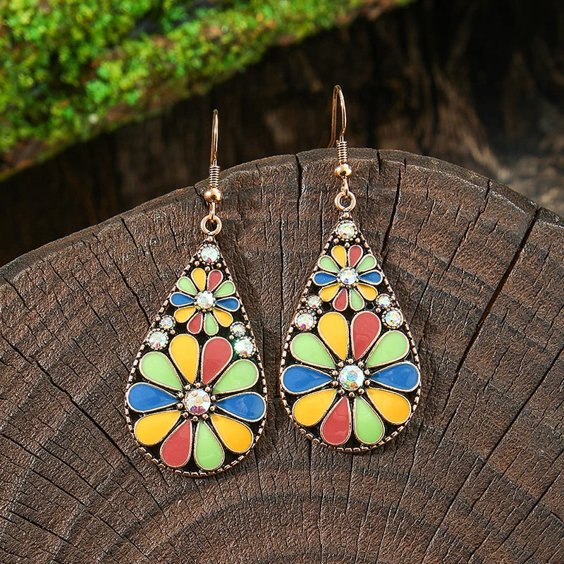 AKAN FLORAL STATEMENT EARRINGS – Bohemian Colorful Enamel Vintage Drop Jewelry - Glow by Hellen African and Boho Jewelry African Home Decor Cultural Accessories