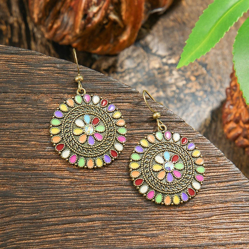 AKAN FLORAL STATEMENT EARRINGS – Bohemian Colorful Enamel Vintage Drop Jewelry - Glow by Hellen African and Boho Jewelry African Home Decor Cultural Accessories