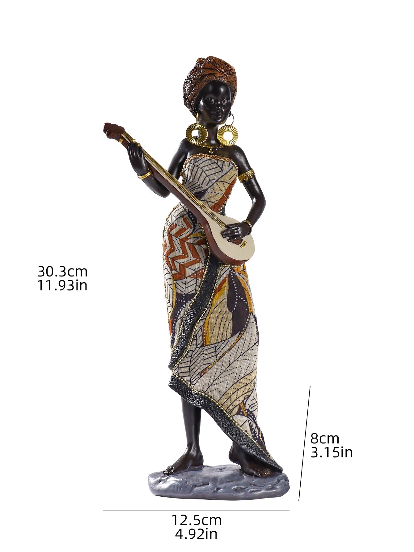 MANGBETU MELODY FIGURINE – African Female Musician Sculpture Resin Ornament - Glow by Hellen African and Boho Jewelry African Home Decor Cultural Accessories